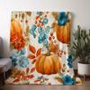 1pc Sdoo Flannel Blanket - Autumn Floral Pumpkin Leaves Print Throw in Orange/Blue/Red/Beige/ - Soft Cozy All-Season Blanket for