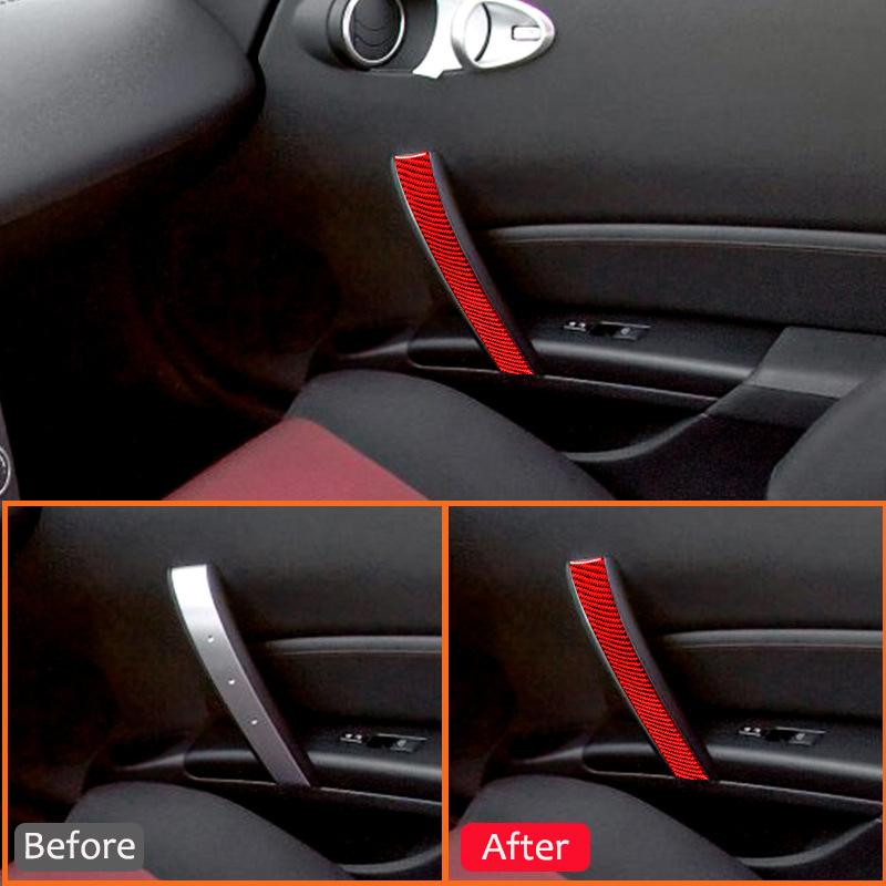 Car Interior For Nissan 350Z 2006-2009 Soft Carbon Fiber Co-Pilot Ide Door Pull Handle Decoration Sticker Auto Accessories
