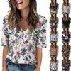 Women's Fashionable Casual Short-sleeved Five-quarter Sleeve Floral Print V-neck Top