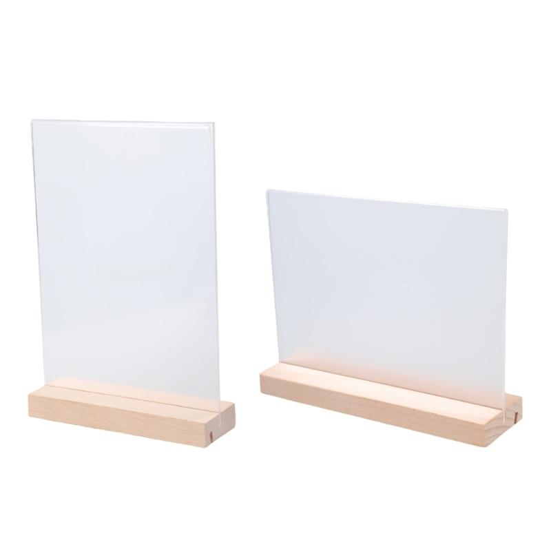 2Pcs Clear Acrylic Poster Display Stand with Wood Base Vertical Sign Holder Counter Acrylic Sign Holder for Cafe Bakery