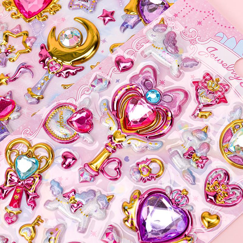 Cute  3D Relief Stickers Cute Aesthetic Stickers Creative Magic Wand Gem Diamond Stickers Shiny Decoration Stickers