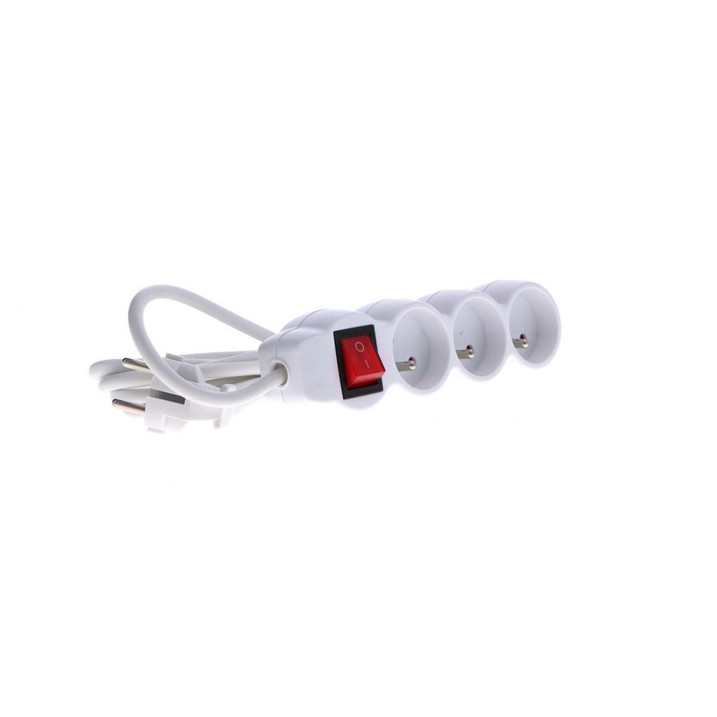 Extension Cord with Switch, 3 Sockets, White, 3 ONNLINE