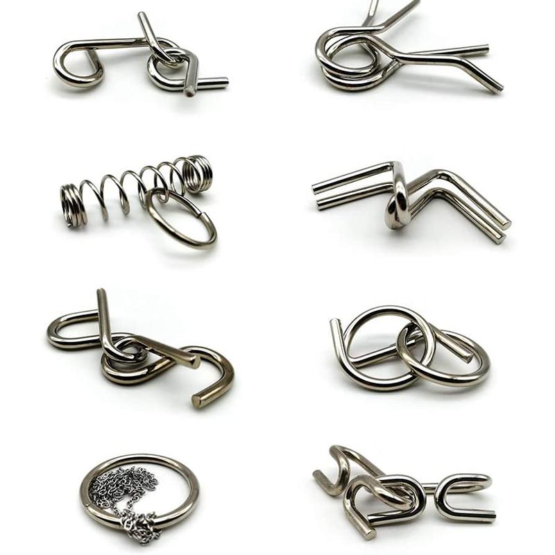 8PCS Set Metal Wire Puzzle Brain Teaser IQ Test Disentanglemen Iron Link Unlock Interlock Game Adults Kids Educational Toys