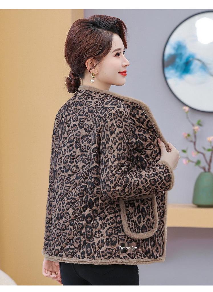 Winter Fashion Cotton Coat for Middle-Aged and Elderly Mothers, Plus Velvet Warmth, Slimming Style