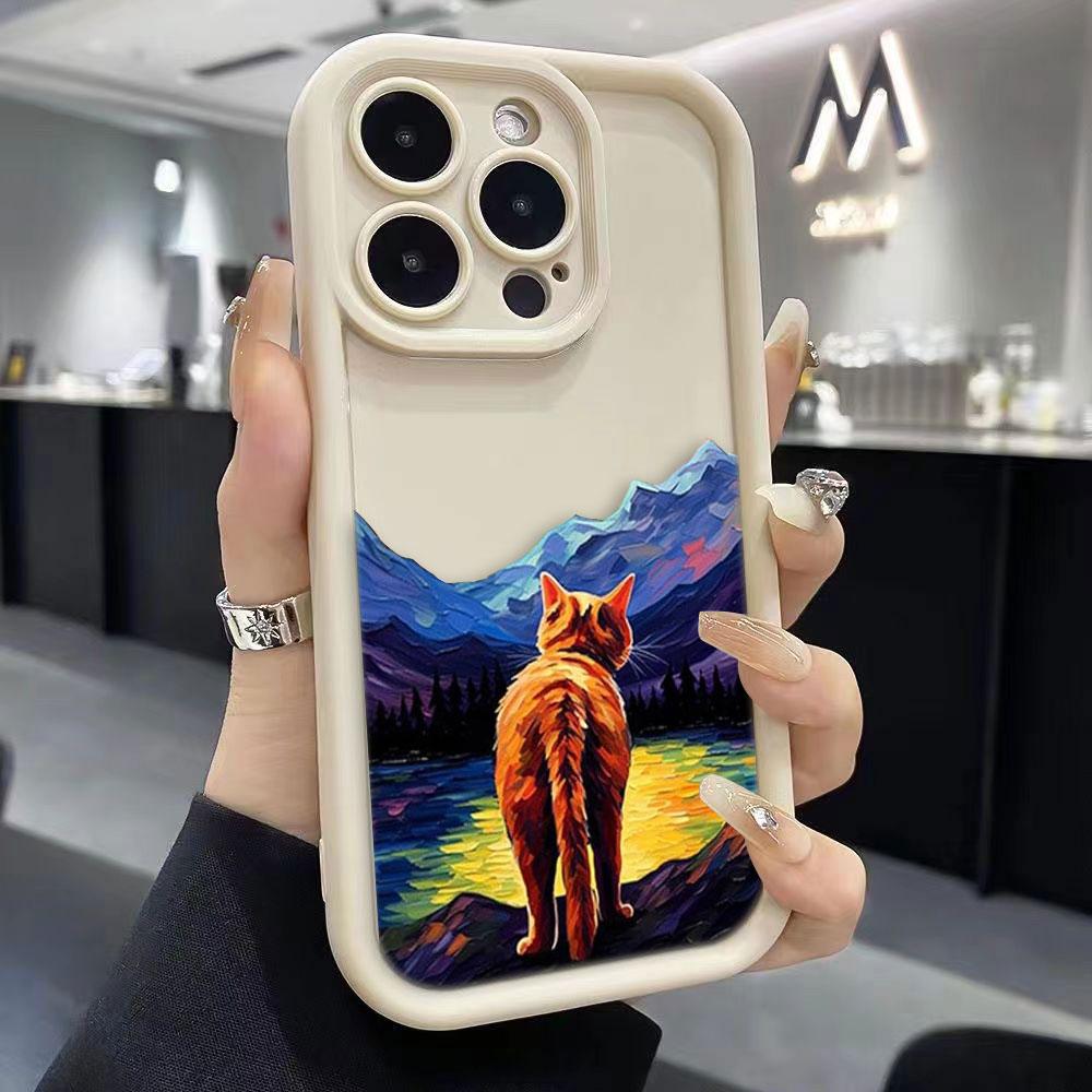 Vintage Oil Painting Cat Phone Case For iPhone Apple 17 AIR 16 16E 11 12 13 14 15 XR Plus Pro Max DIY Case TPU Shockproof Cover