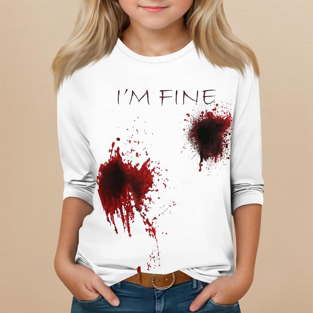 Kinder 3/4-Ärmel Rundhals Oberteil Halloween-Print Alltags-Freizeit-Oberteil