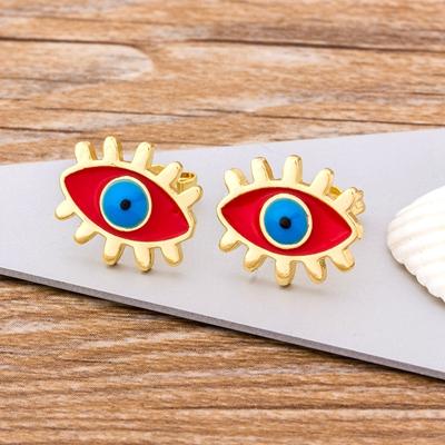 

Fashion Rainbow Stud Earrings Gold Color Evil Eye Shape Korean Earrings Copper CZ Charms Jewelry Gift For Female Girls красный