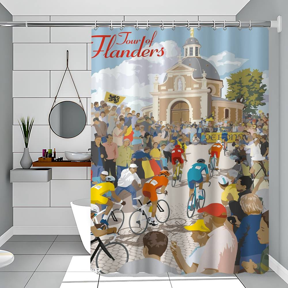 Sports Mountain Bicycle City Bike Race Cycling Tour Of Flanders Art Polyester Shower Curtain Waterproof Rust Resistant Grommet