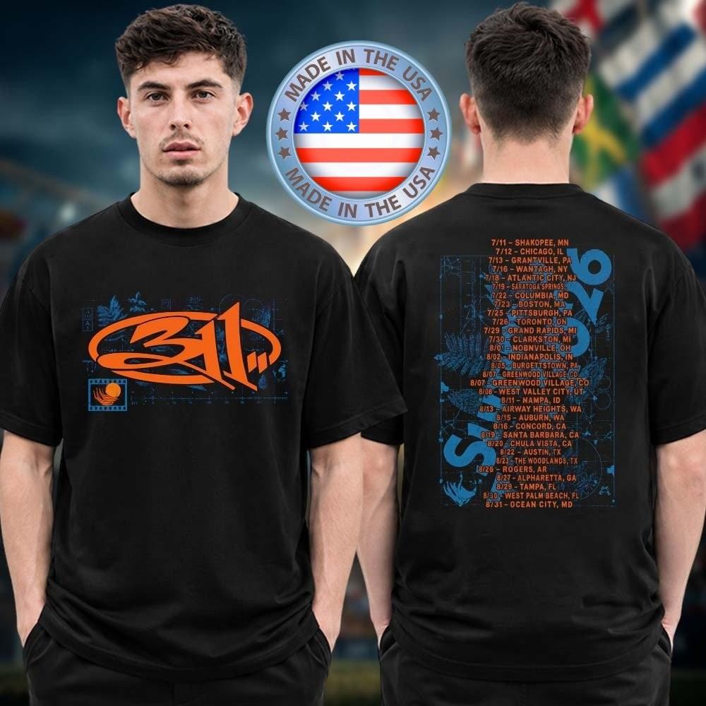 311 Band Merch Summer Tour 2026 Grid Leaves Tour Dates Two Sided T-Shirt Reprint