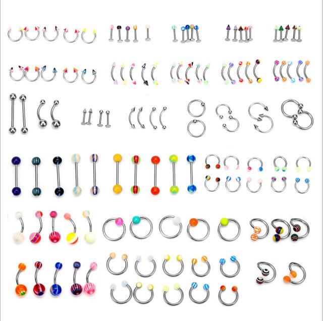 Vente Chaude 110 PCS Bijoux de Corps Piercing Sourcil Nombril Ventre Langue Lèvre Barre Anneau 24 Styles