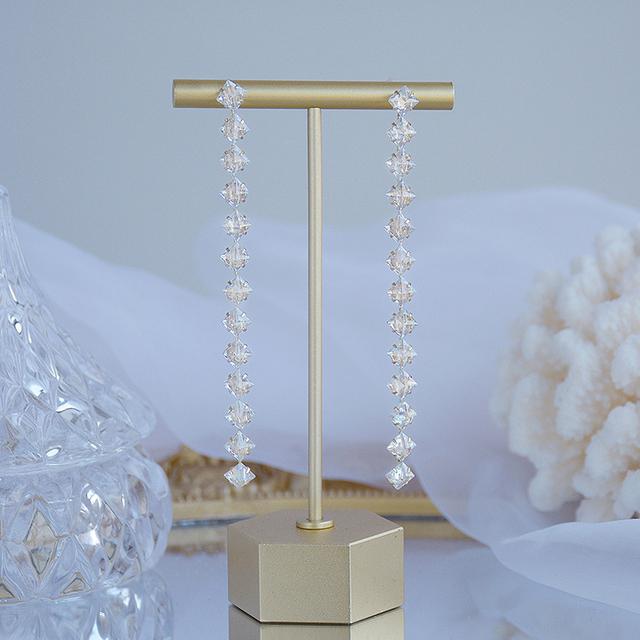 

Корейские модные ювелирные изделия 14-каратное настоящее золото позолоченные медные инкрустированные серьги AAA циркония роскошные длинные блестящие свадебные выпускные серьги серебряный