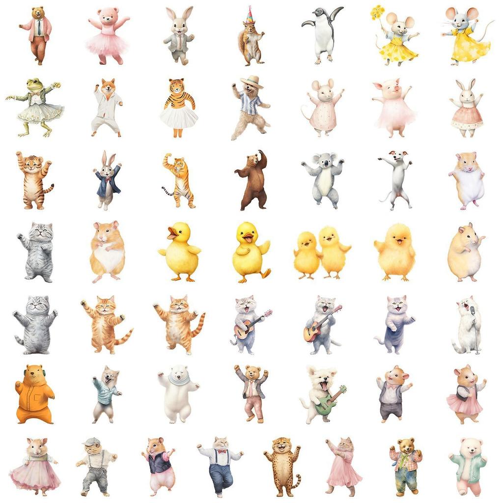 50PCS Cute Cartoon Animal Waterproof Stickers for Phones & Computers
