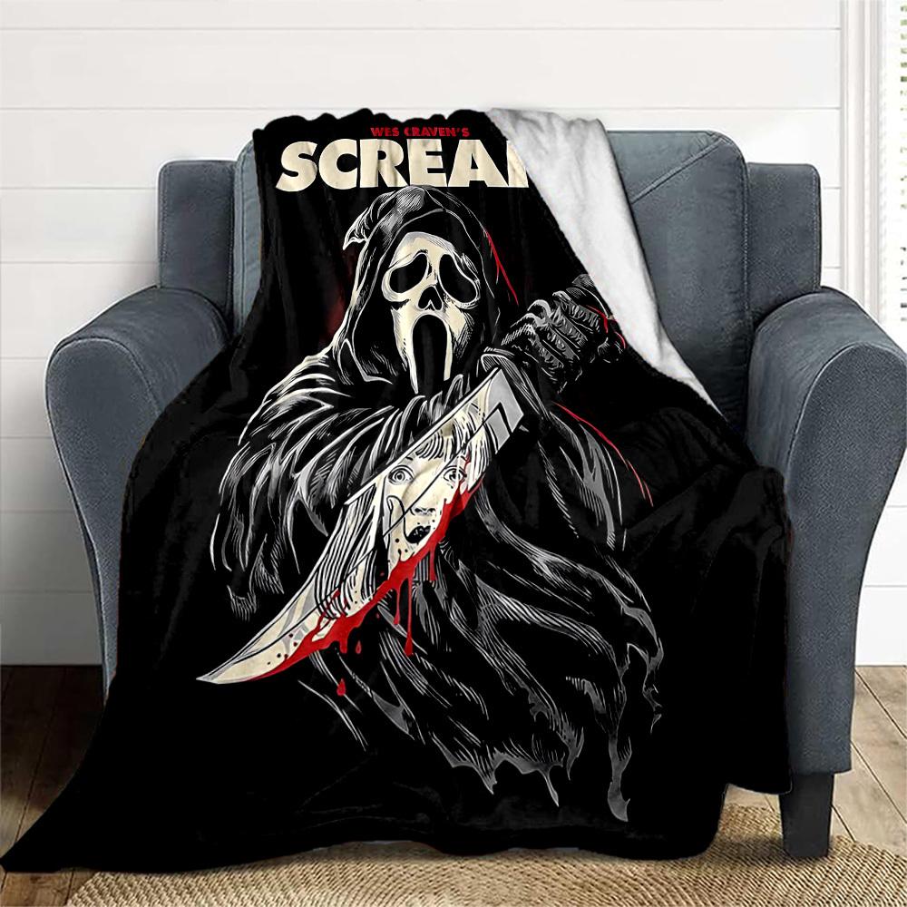 1PC Ghostface Scream Outdoor Flannel Throw Blanket - HD Printed Lightweight Soft Warm All-Season Blanket for Sofa, Bed, Travel, Camping 037
