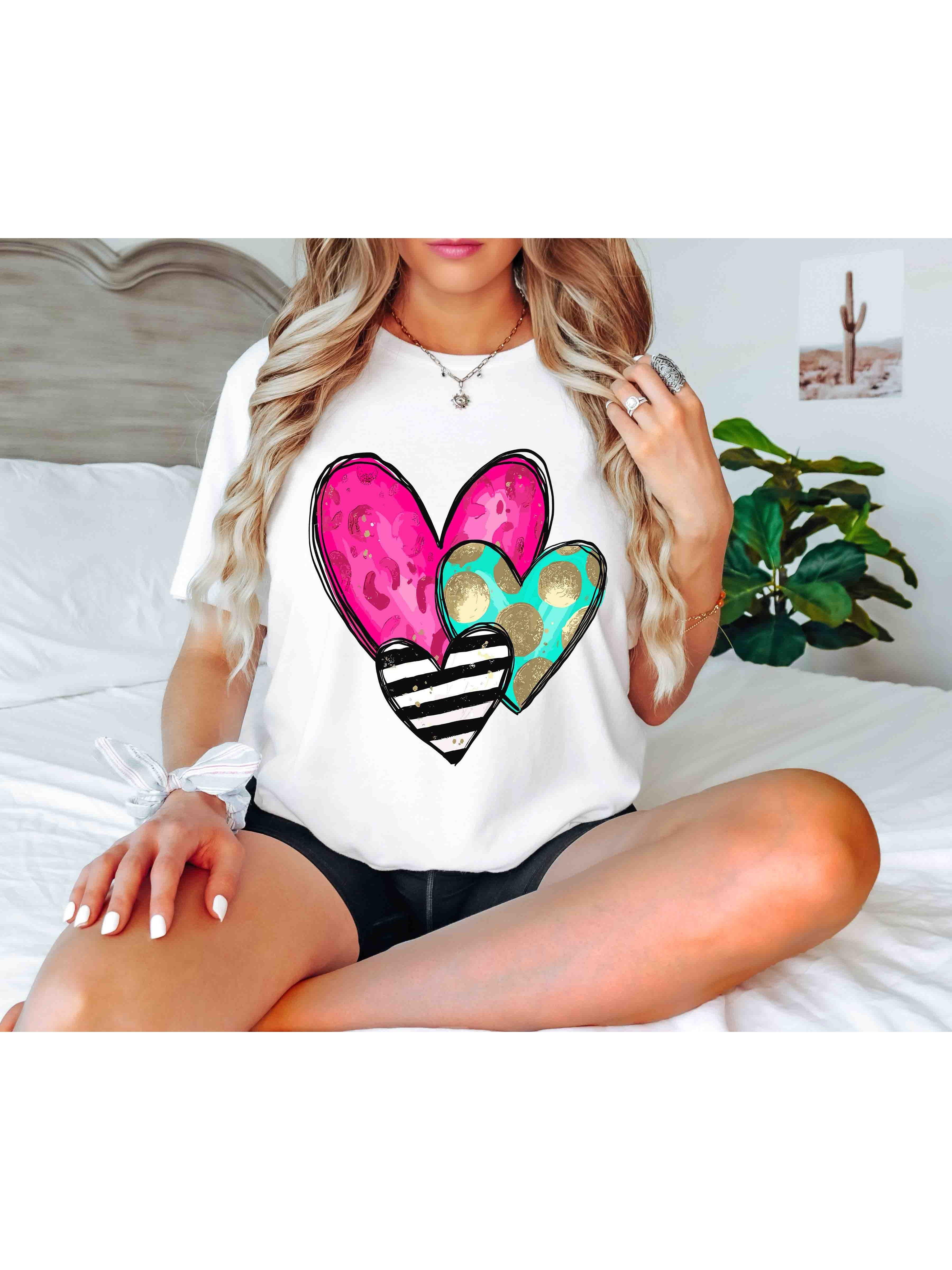 Leopard Hearts Graphic T-shirt M