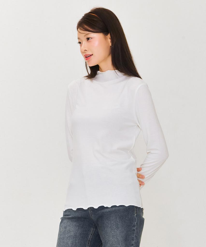 CHASECULT Women'S Frilled Mock Neck T-Shirt - Ivory