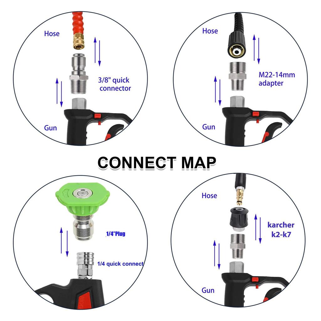 Universal High-Pressure Car Wash Spray Gun and Foam Cannon Set with 1/4" Quick Connect