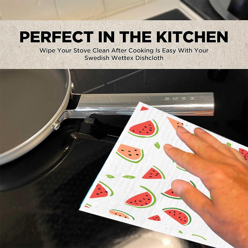 6Pcs Kitchen Swedish Dishcloths Eco-Friendly Reusable Dish Towels Absorbent Biodegradable Cleaning Wipe Soft Washable Dish Rags Fruits Printing