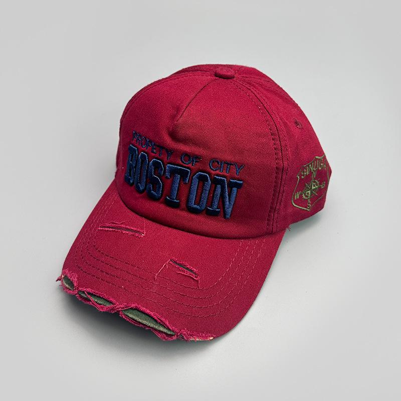 Personalized Street American Embroidery Letter Baseball Cap Men'S And Women'S Shade Ripped Wind Retro Cap