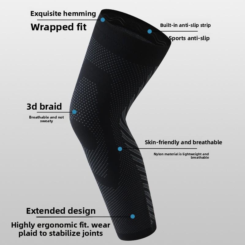 

Sports Knee Pads Knitted Extended Calf Protection Riding Marathon Pressurized Breathable Leg Pads Knee Pads Silicone Non-slip Protective Gear L size, single pack чёрный