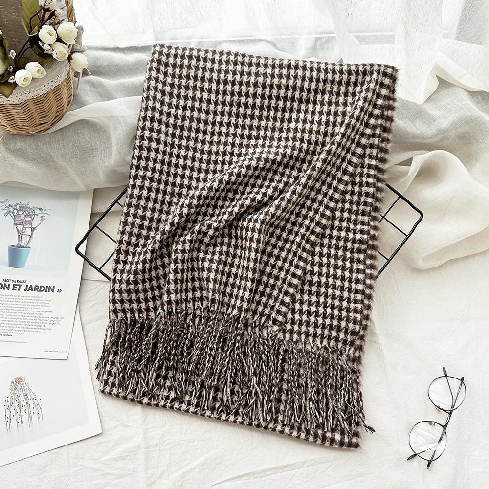 Scarf Autumn and Winter Imitation Cashmere Houndstooth Shawl for Women Trendy and Versatile Warm Long Tassel Scarf