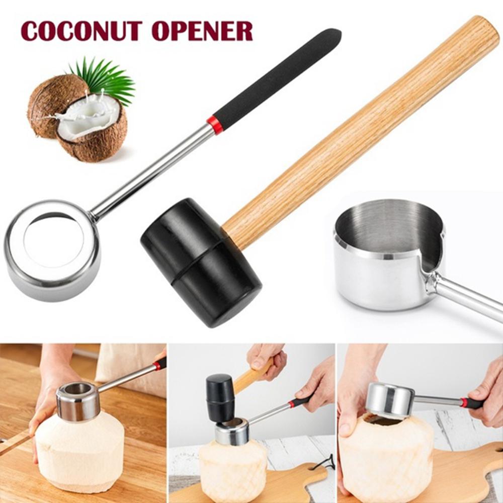 Young Coconuts Stainless Steel Coconut Opener Coconut Shell Puncher Hammer Coconut Opening Tool Set