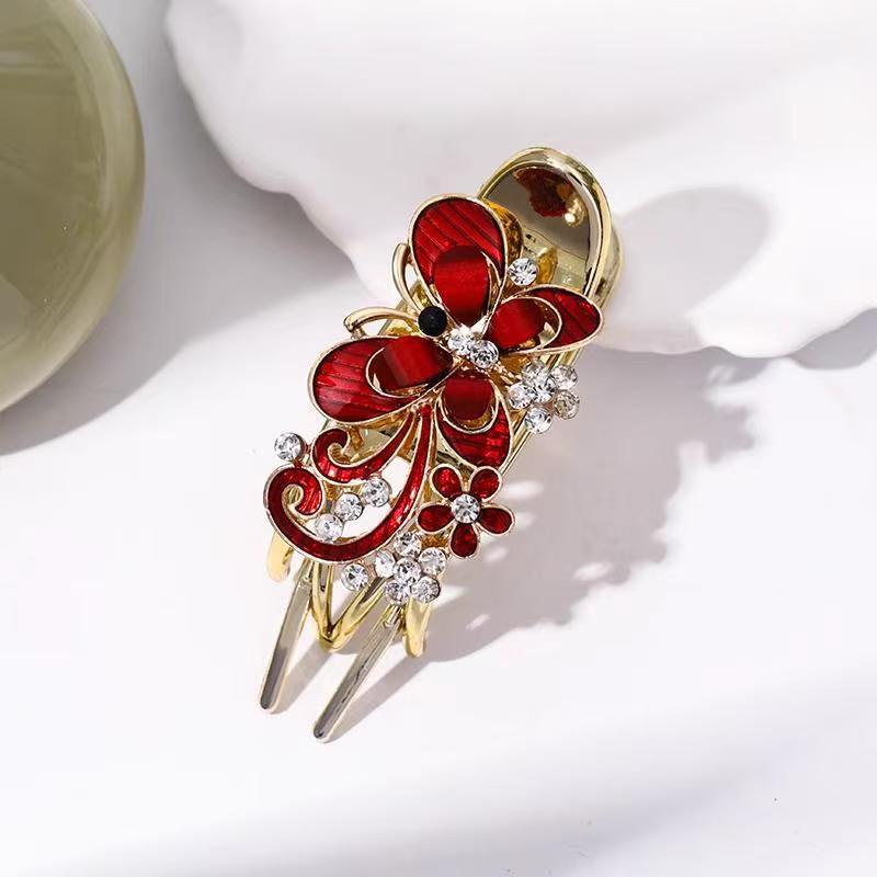 Huvudbonader Alligator Hårklämma Kristall Blomma Hårnål Rhinestone Butterfly Hår Klo Hårtillbehör