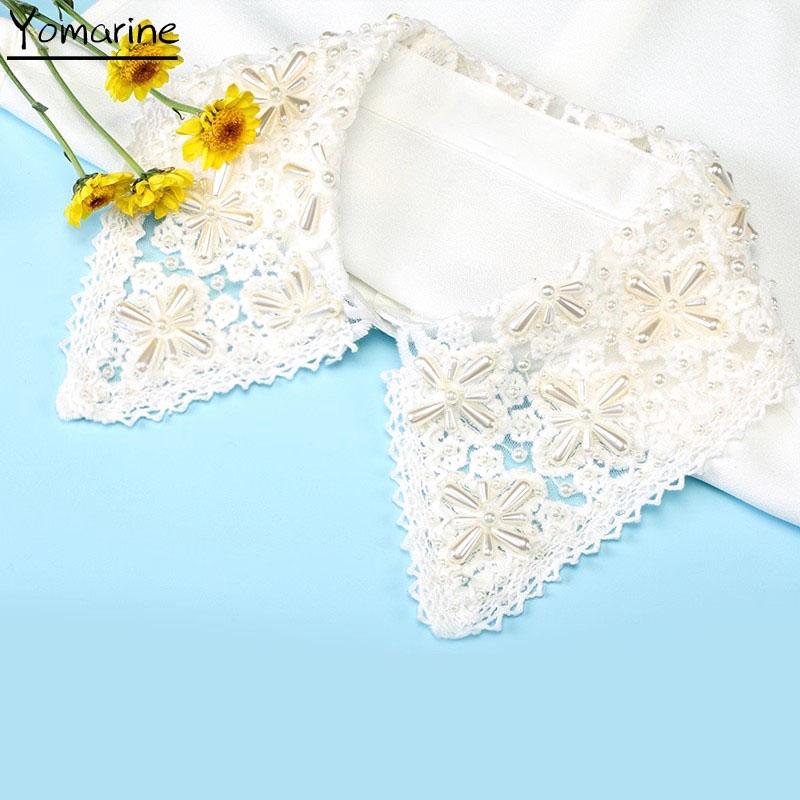 Elegant White Fake Collar Woman Beads Detachable Collar Fake Women Vintage Crystal Chiffon Ladies False Blouse Collar Half Shirt