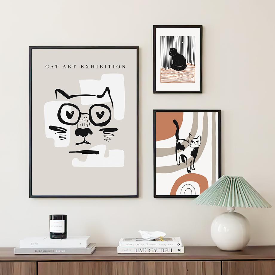 Schwarze Katze Linie Streifen Abstrakte Minimalismus Wand Kunst Leinwand Malerei Nordic Poster Und Drucke Wand Bilder Für Wohnzimmer Dekor