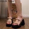 Summer Platform Square Toe Women Slippers Fashion Thick Bottom Heels Female Party Dress Slides Shoes