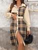 100% Clothing: 2025 Retro Plaid Patchwork Dress with Turn-Down Collar - New European & American Autumn/Winter Workplace Style.