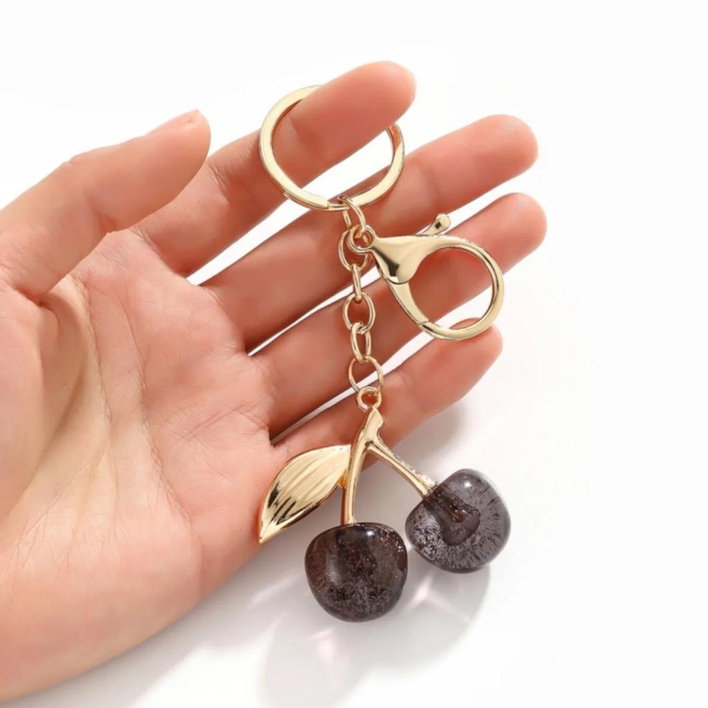 Cute Bling Bling Resin Cherry Pendant Keychains for Women Girls Lovely Cartoon Fruit Keyring Backpack Bag Car Keys Holder Gifts