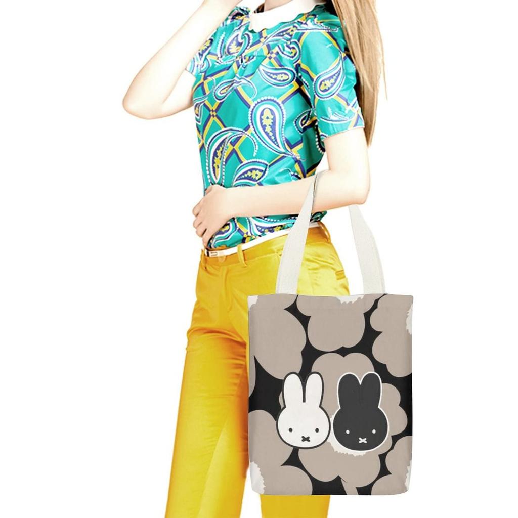 Miffy Tote Bag A4 Canvas Bag Shopping Bag Shoulder Bag Carrying Bag Large Capacity Canvas Convenience Store Bag with Pocket for Commuting to Work or