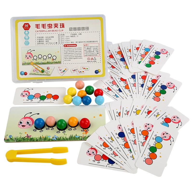Wooden Caterpillar Preschool Bead Stringing Set Fine Motor Development Early