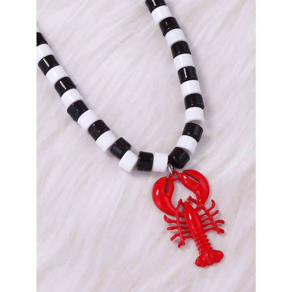 1pc Fashionable Beaded Lobster Pendant Necklace, Versatile Beach Vacation Style