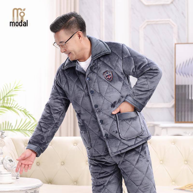 Herren Dickes Thermisches Korallenfleece Pyjama-Set