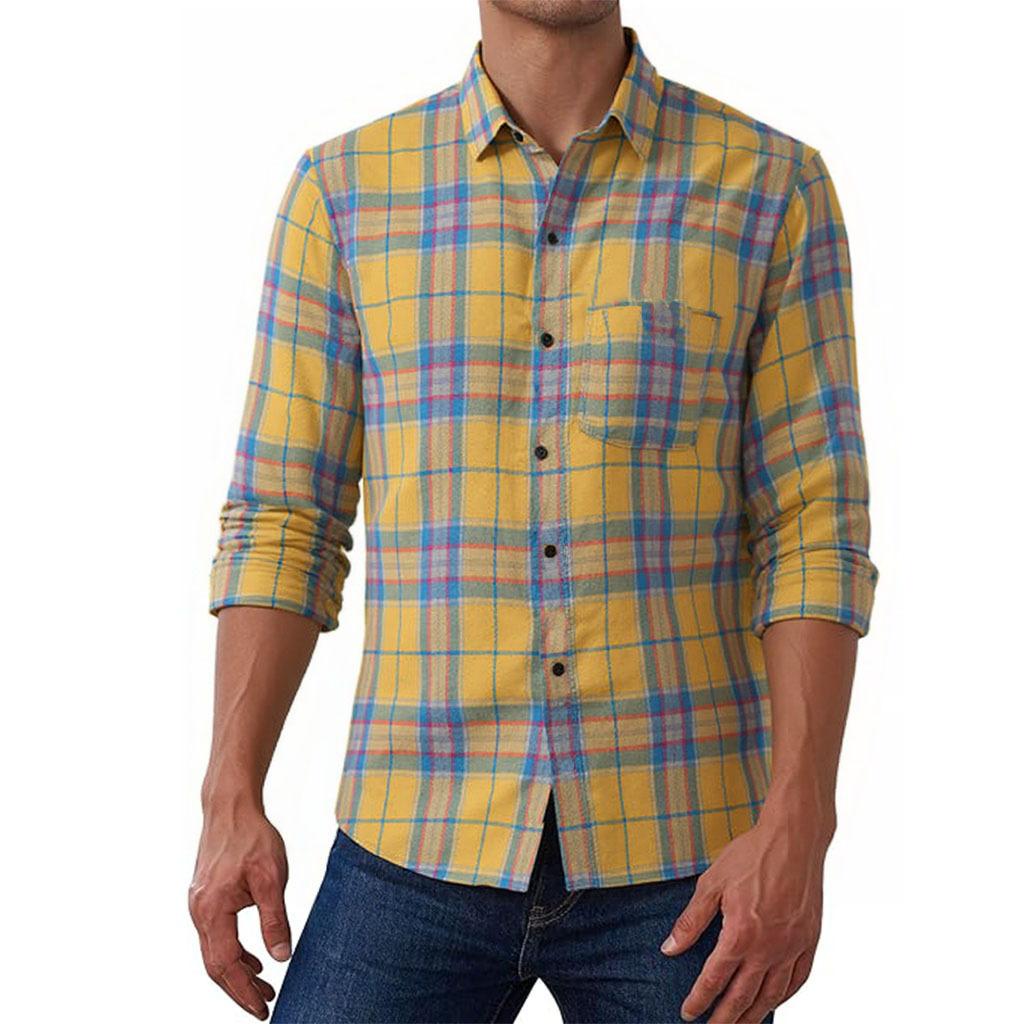 American Retro Casual Plaid Shirt Men and Women Autumn and Winter Shirt Jacket Long Sleeve Top Cardigan with Pocket