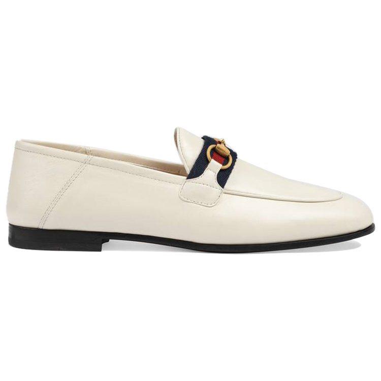 Gucci Slip On Loafer With Web White Leather Women's 631619 CQXM0 9065