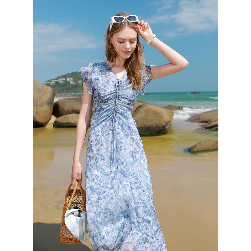 Sancai 2025 Summer Romantic Floral V-Neck A-Line Long Dress