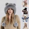 Winter Ladies Hat Fluffy Plush Thickened Heat Retention Ball Decor Ear Protection Solid Color Windproof Outdoor Camping Cycling Skiing Headwear