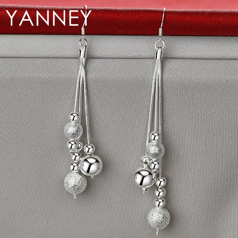 

925 Sterling Silver 95MM Long Tassel Beads Earrings for Women Fashion Girlfriend Wedding Temperament Jewelry Gifts Accessories