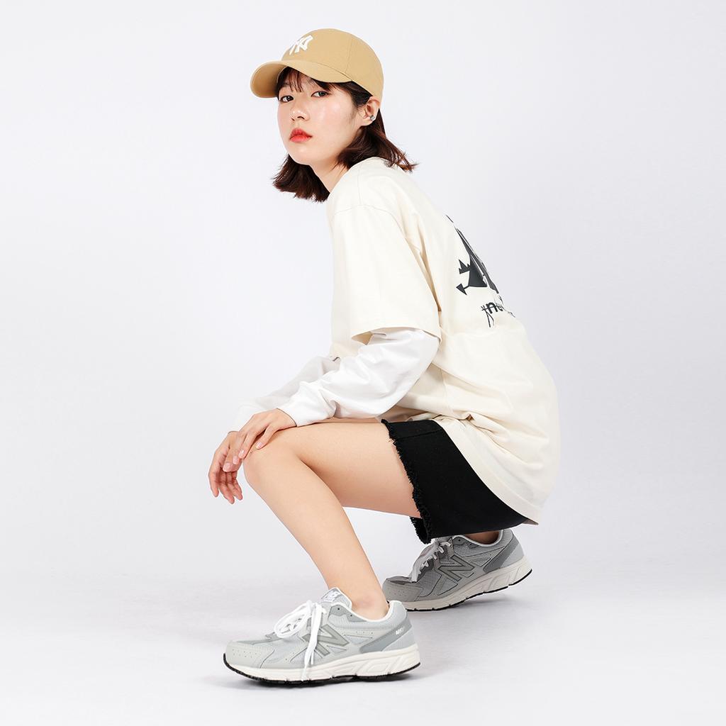 New Balance Nr. 480 Bequemes Sportgewebe Synthetisches Leder Low Top Lässige Laufschuhe Damen Sneaker Grau Weiß W480KR5