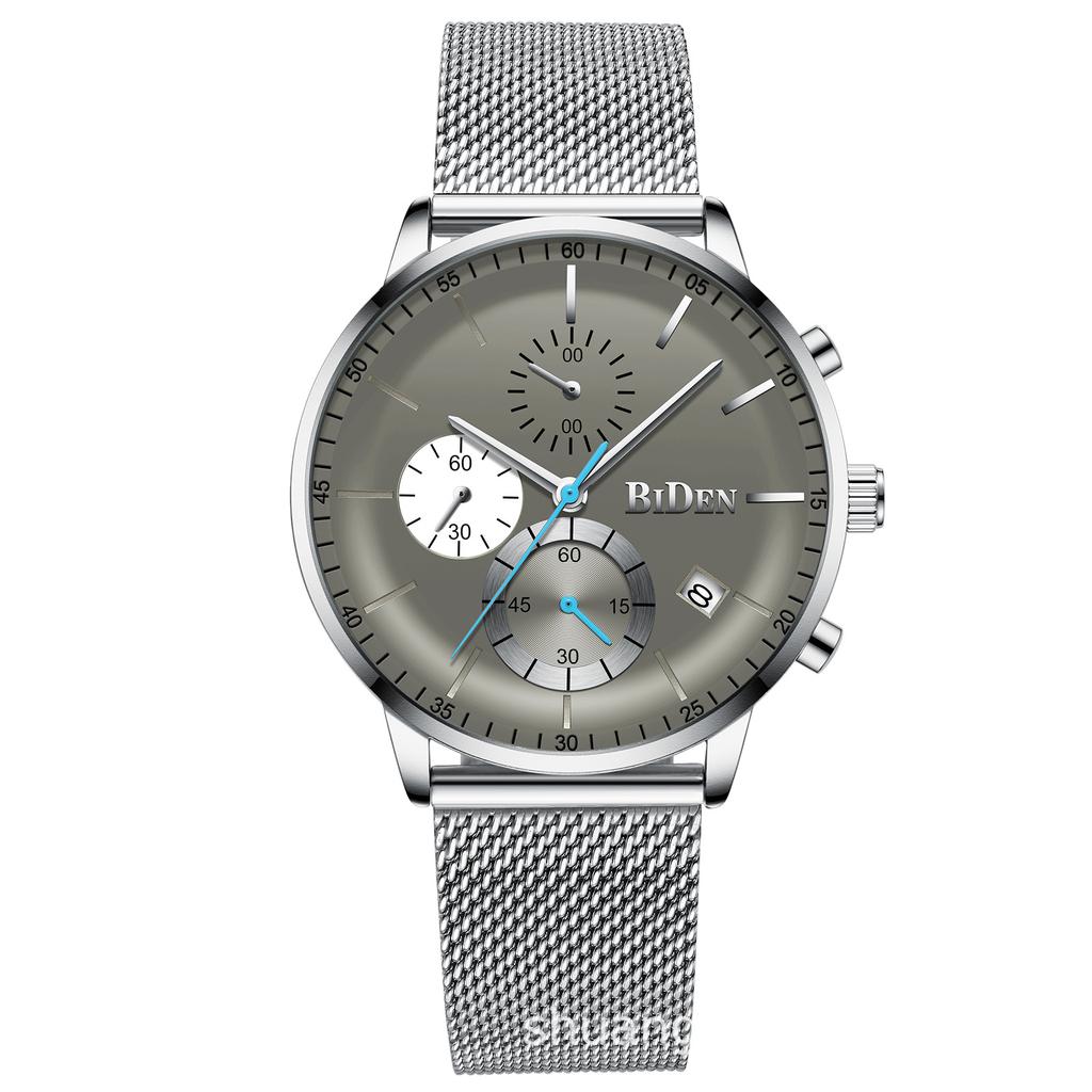 BIDEN Men's Multifunctional Stainless Steel Waterproof Quartz Watch