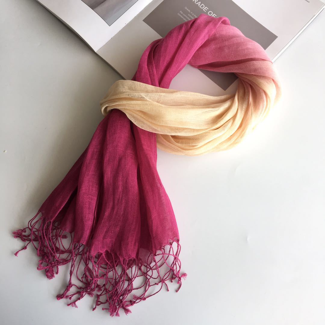 

Льняной шарф от солнца, с плавным переходом цвета, женская шаль от солнца, двухцветный модный шелковый шарф