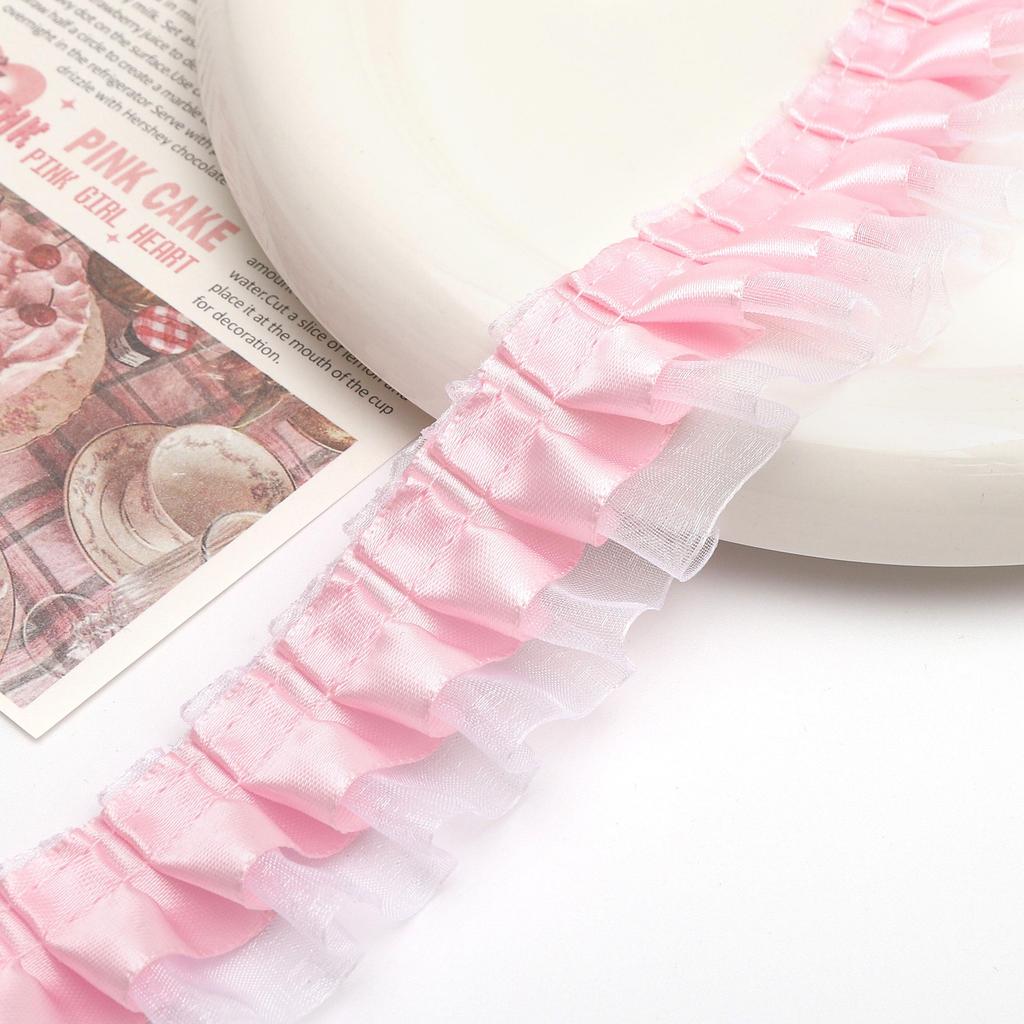 [1m] Doppellagige Plissee-Spitze Schneegaze Spitze DIY Prinzessinnenkleid Spitze Blumen-Accessoires