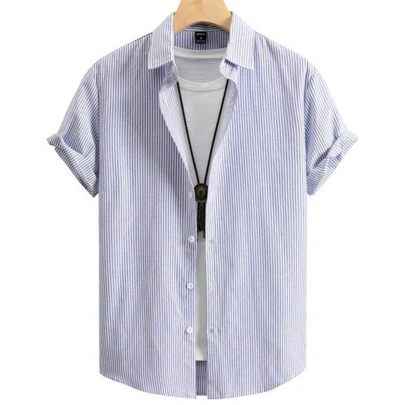 Hawaiian Shirts For Men 3d Stripe Print High-Quality Men'S Clothing Loose Oversized And Blooms Summer Casual Short Sleeve