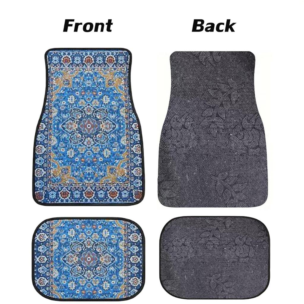4pcs Bohemian Vintage Car Floor Mats, Universal Fit, Durable, Non-Slip Backing, Easy to Clean,Interior Accessories