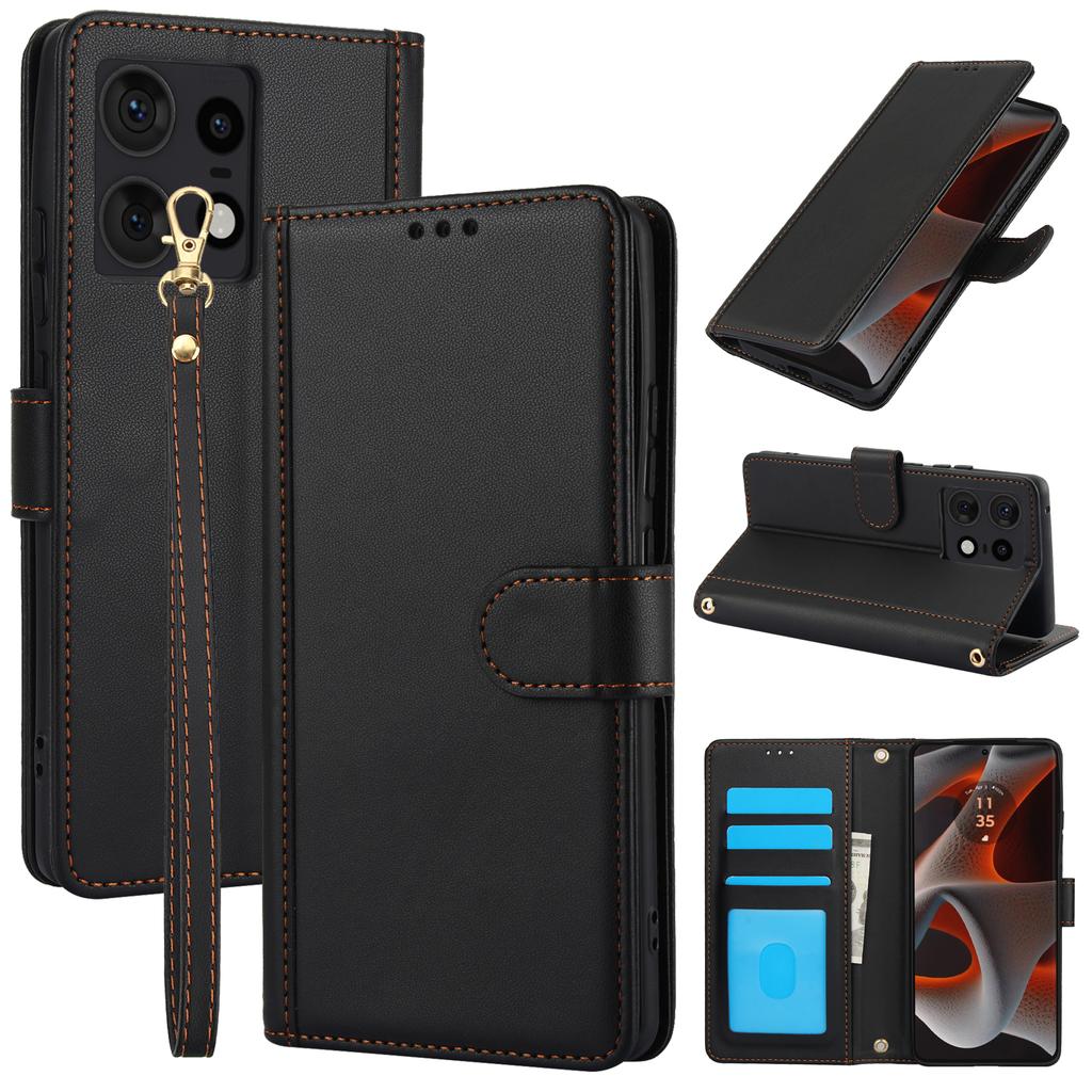 SY-003 For Motorola Edge 50 Pro 5G Case PU Leather Stand View Phone Wallet Cover with Hand Strap