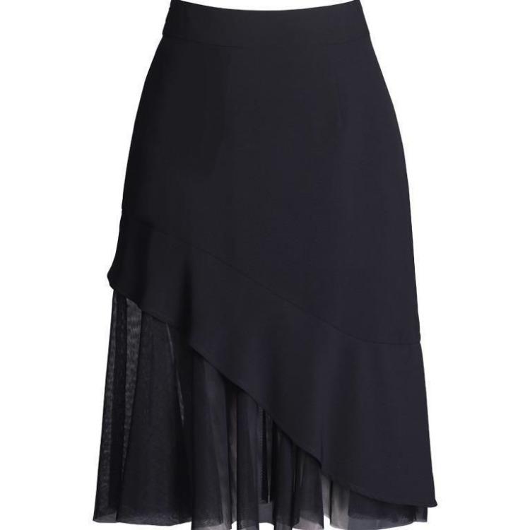 Damska Czarna Spódnica Midi Wiosna/lato/jesień Spódnica Rybi Ogon Styl Średni do Długiego Wysoki Stan Spódnica z Siateczki Patchworkowa