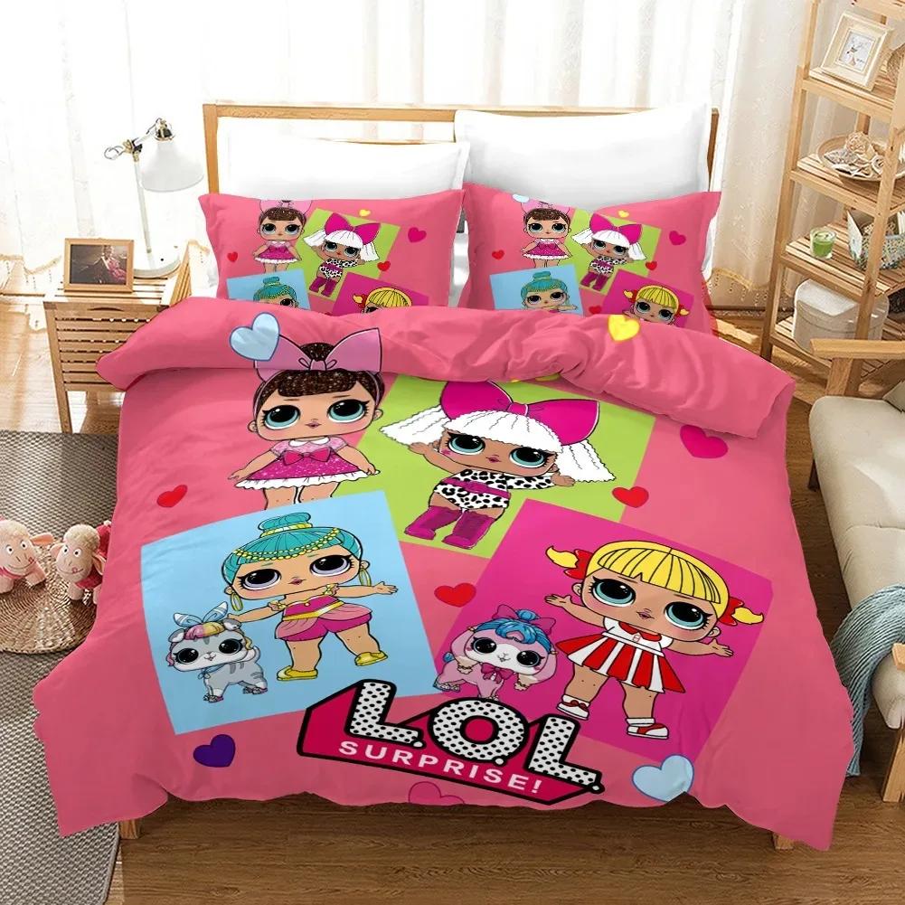 Anime Pink Doll 3PCS Single-sided Printed Series BeddingSet Duvet Set Comfortable Breathable Cover Sets Sheet Bedspreads