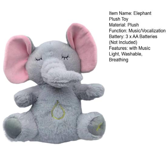 Plüschtier „Atmender Elefant“ für Babys mit beruhigender Musik, leicht, waschbar, musikalisches Tier, Plüschtier, Kuschelpuppe, Schnuller, Geschenk für Neugeborene